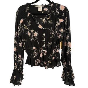 American Rag NWT Whimsigoth Floral Peplum Flare Sleeve Blouse Jr XS Boho